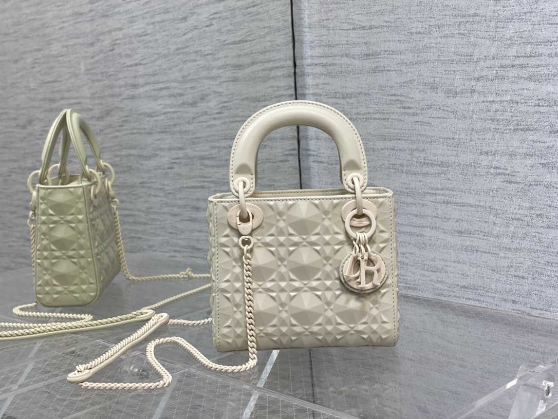 Mini Lady Dior Bag Latte Cannage Calfskin with Diamond Motif